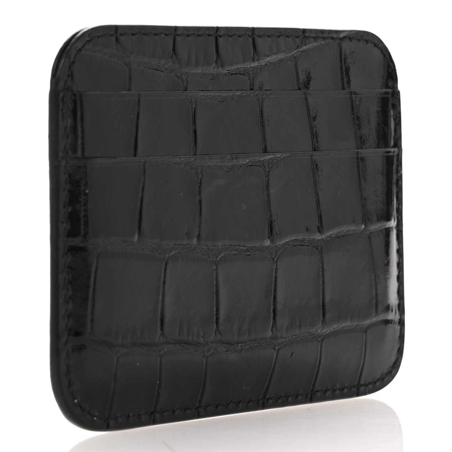 Shiny Calfskin Logo Crocodile Embossed Cash Rounded Card Holder Black White