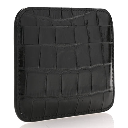 Balenciaga Shiny Calfskin Logo Crocodile Embossed Cash Rounded Card Holder Black White 3 of 9