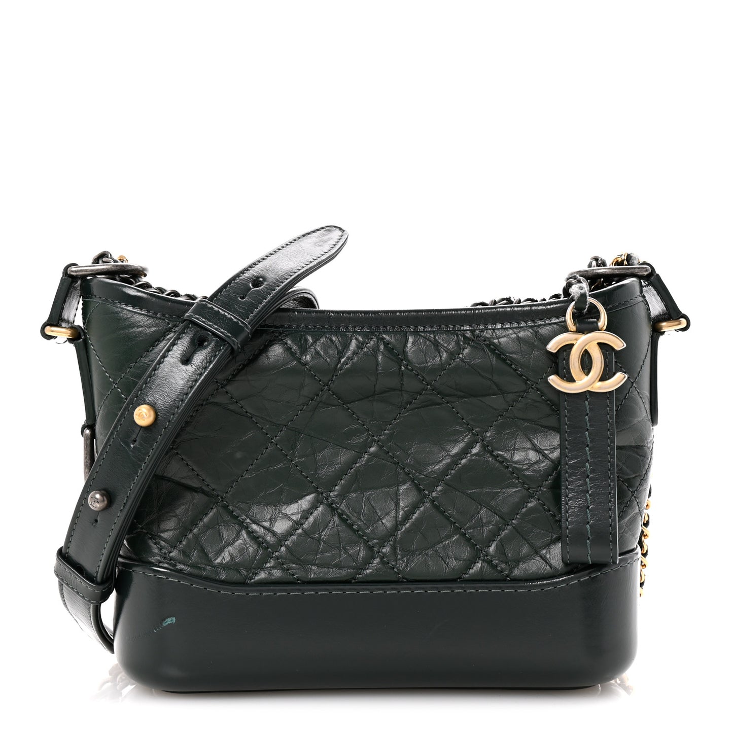 Aged Calfskin Quilted Small Gabrielle Hobo Dark Green