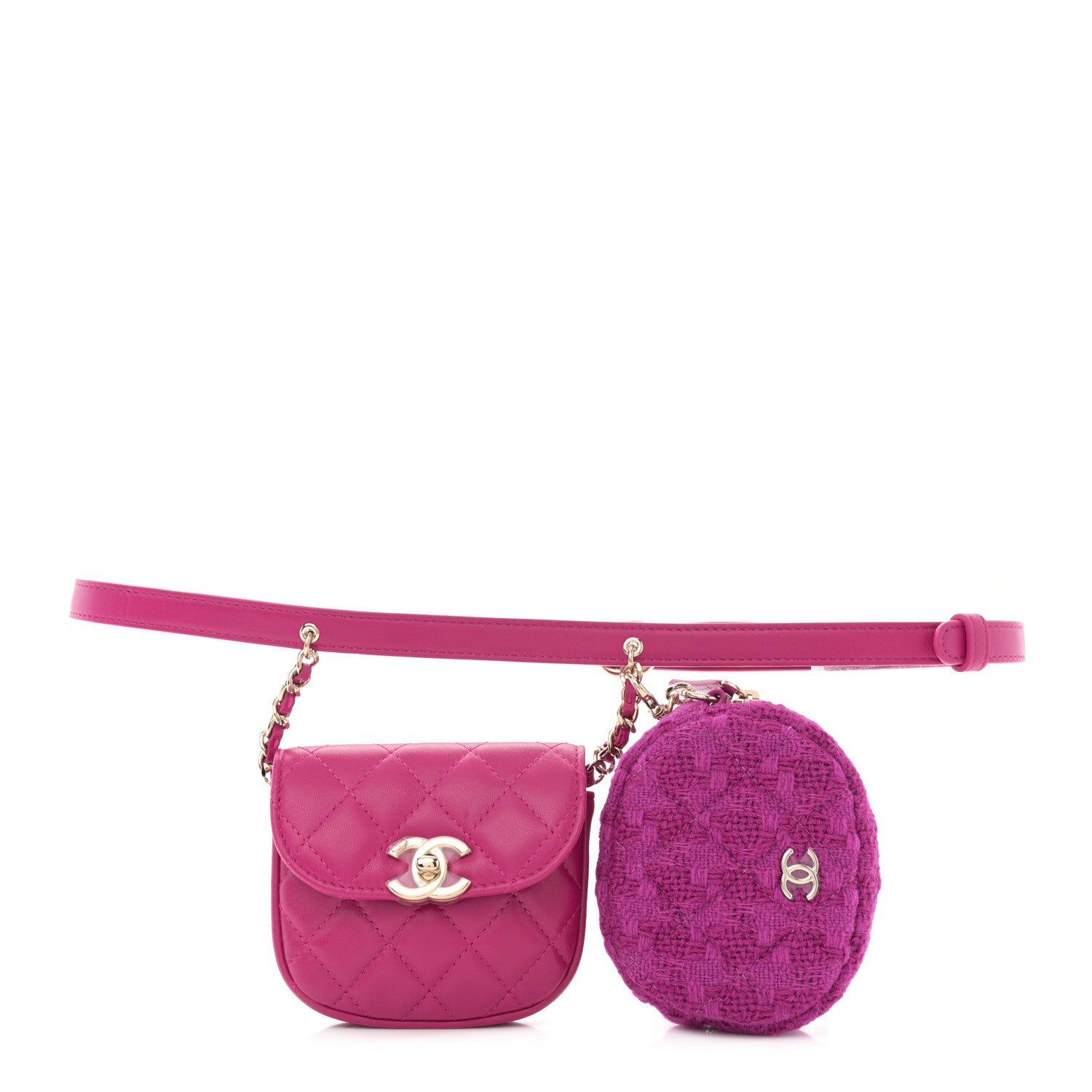 Chanel Tweed Lambskin Quilted Waist Bag With Coin Purse Fuchsia 1 of 15