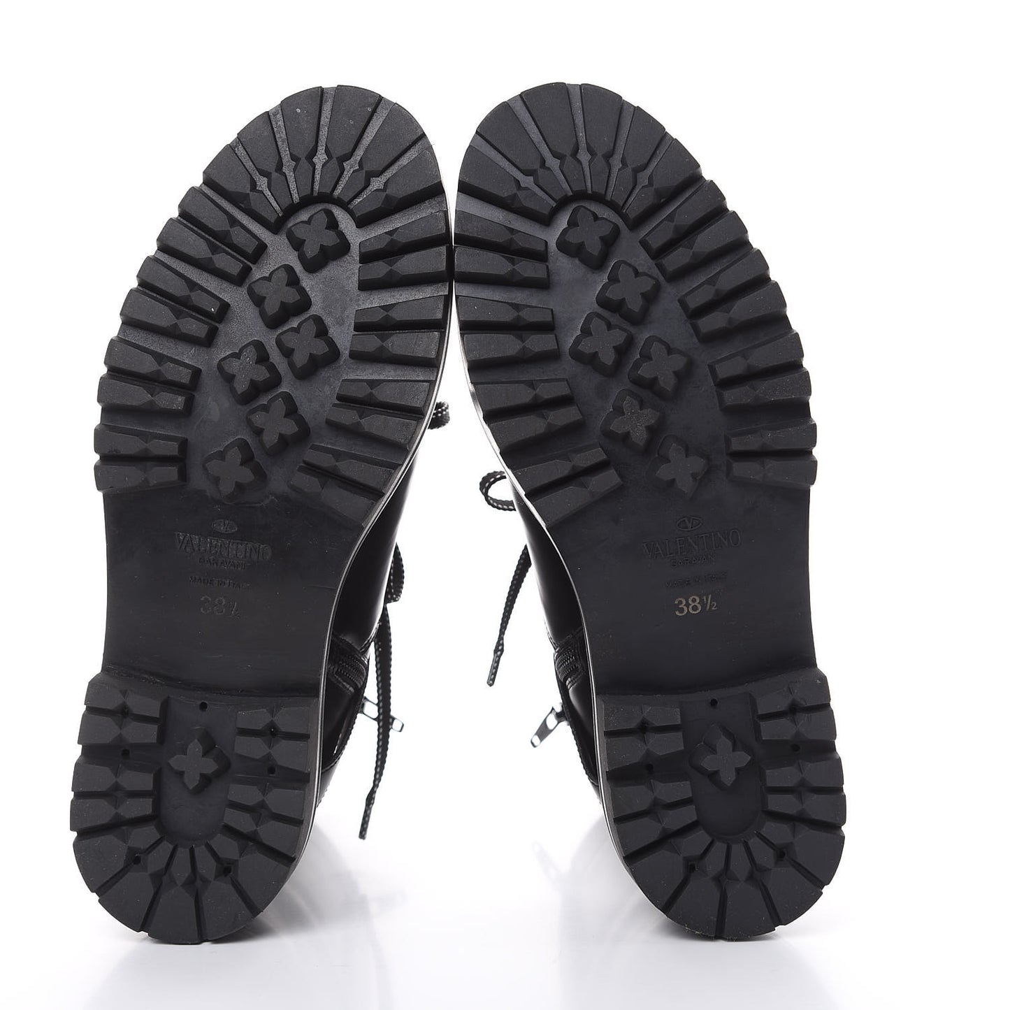 Smooth Calfskin Rockstud Buckled 25mm Combat Boots 38.5 Black