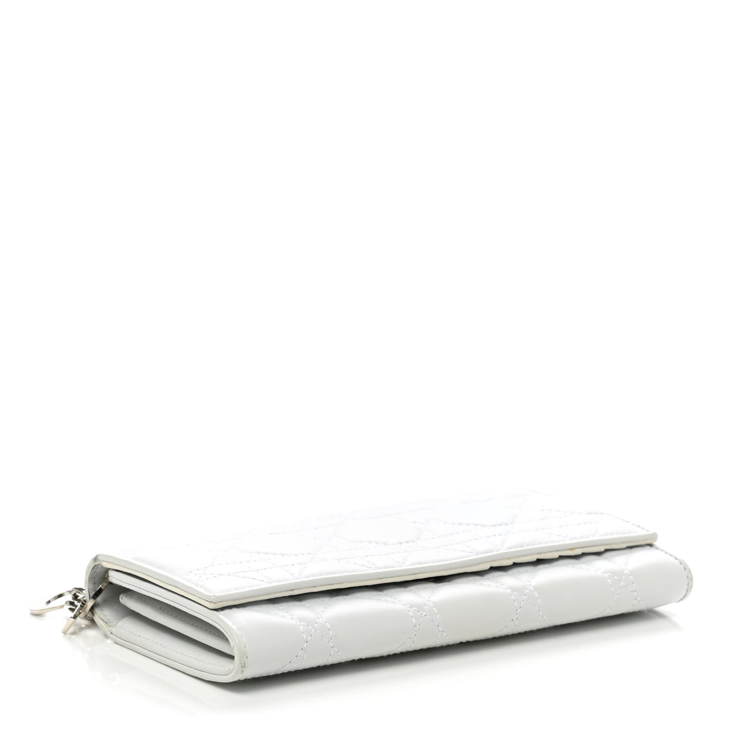 Lambskin Cannage Lady Dior Flap Wallet Light Grey