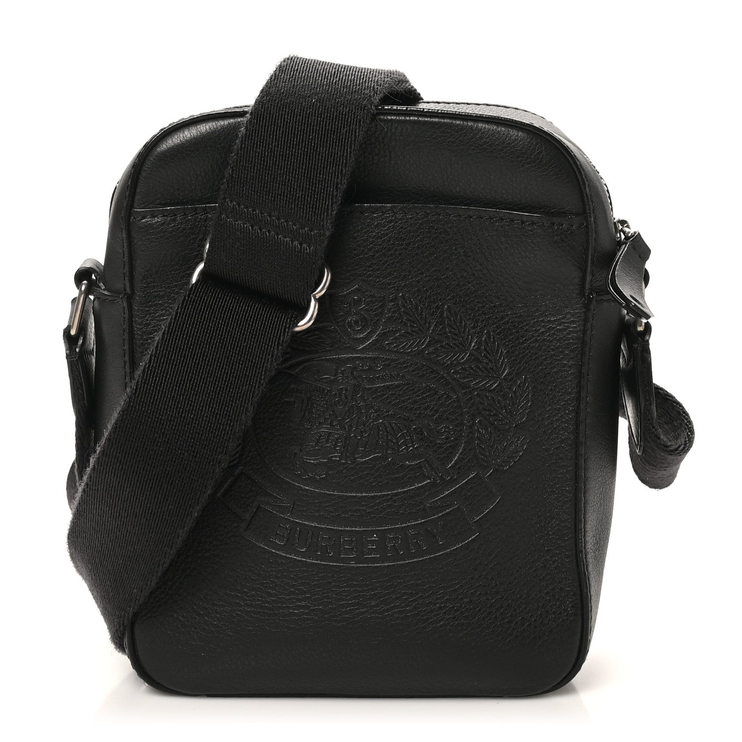 Burberry Pebbled  Calfskin Embossed Thornton Messenger Bag Black 1 of 10