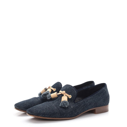 Louis Vuitton Denim Tassel Loafers 38.5 Navy 3 of 12