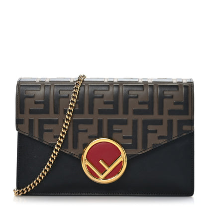 Fendi Vitello Cruise F is Fendi Bi-Color FF 1974 Embossed Medium Envelope Wallet On Chain Black Maya 1 of 8
