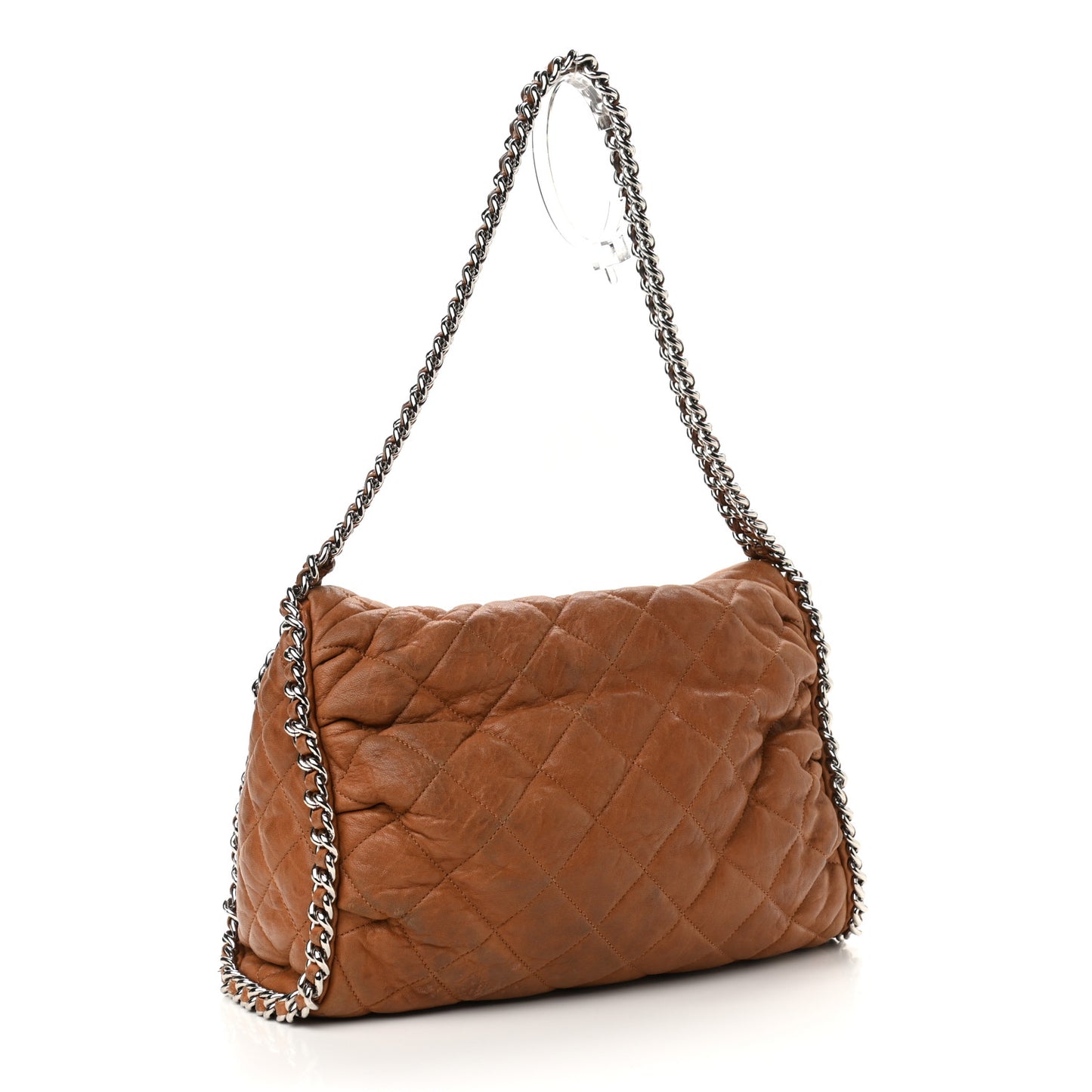 Washed Lambskin Chain Around Hobo Beige