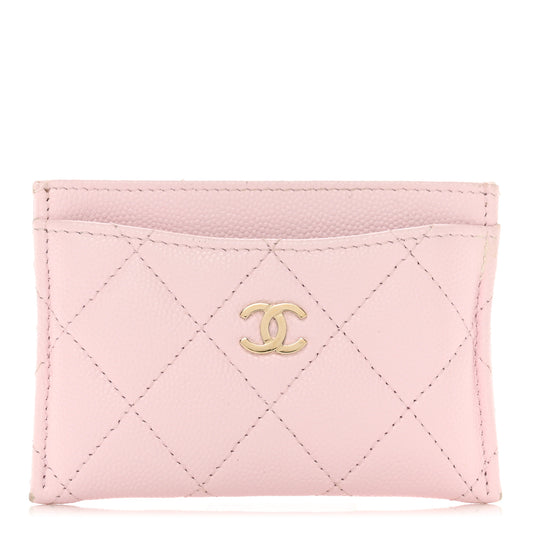 Caviar Quilted Card Holder Light Pink