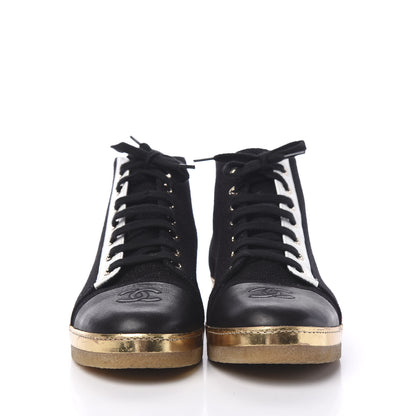 Chanel Tweed Metallic Lambskin High Top Sneakers 38.5 Black Gold 2 of 8
