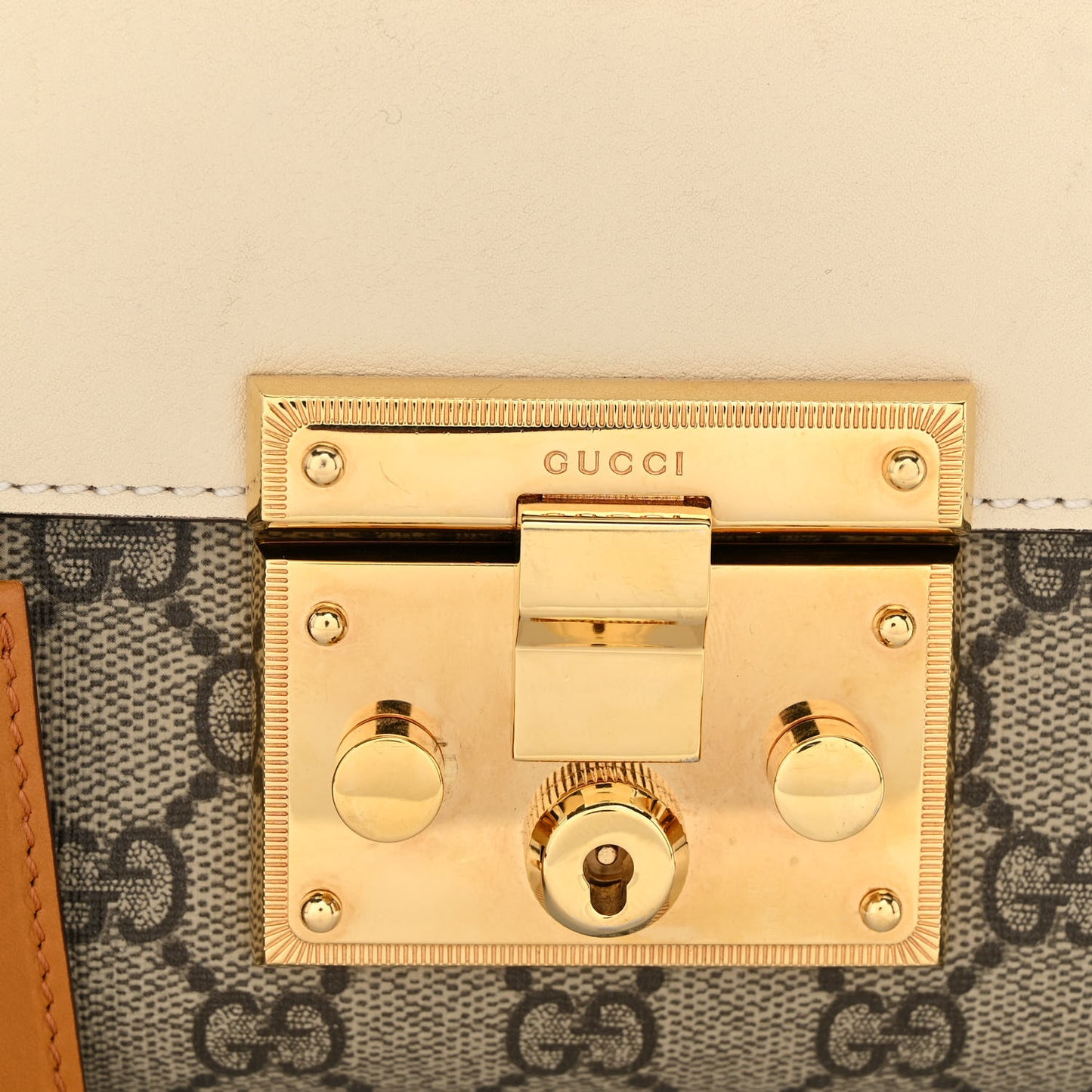 GG Supreme Monogram Calfskin Small Padlock Shoulder Bag Beige Mystic White Sun Oil