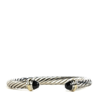 David Yurman Sterling Silver 14K Yellow Gold Black Onyx 7mm Cable Classics Bracelet 1 of 5