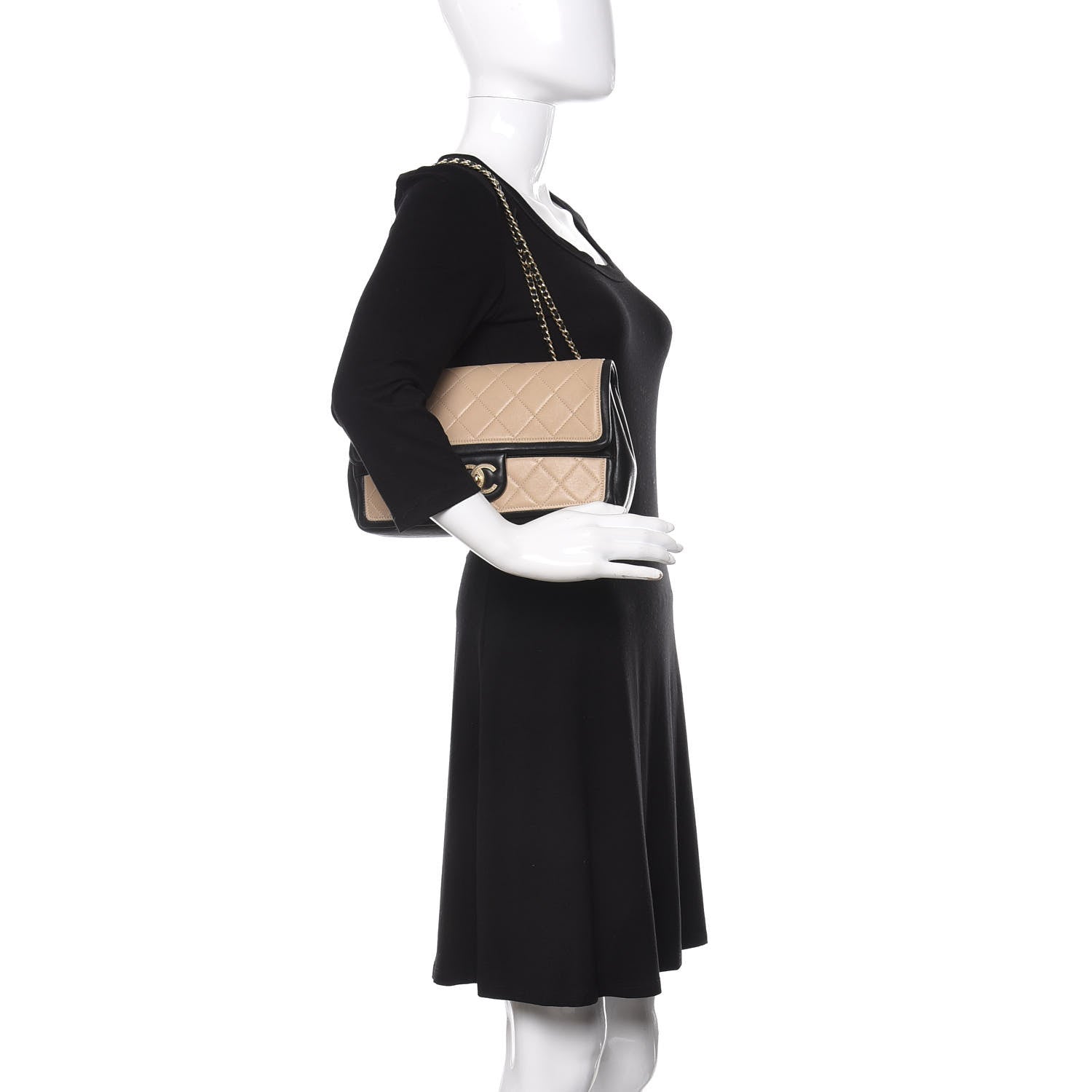 Chanel Calfskin Quilted Medium Graphic Flap Beige Black 2 of 15