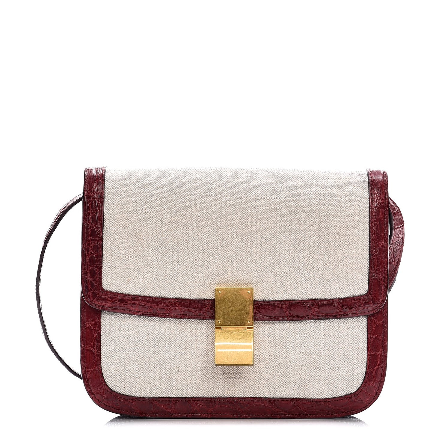 Canvas Calfskin Crocodile Embossed Medium Classic Box Flap Bag