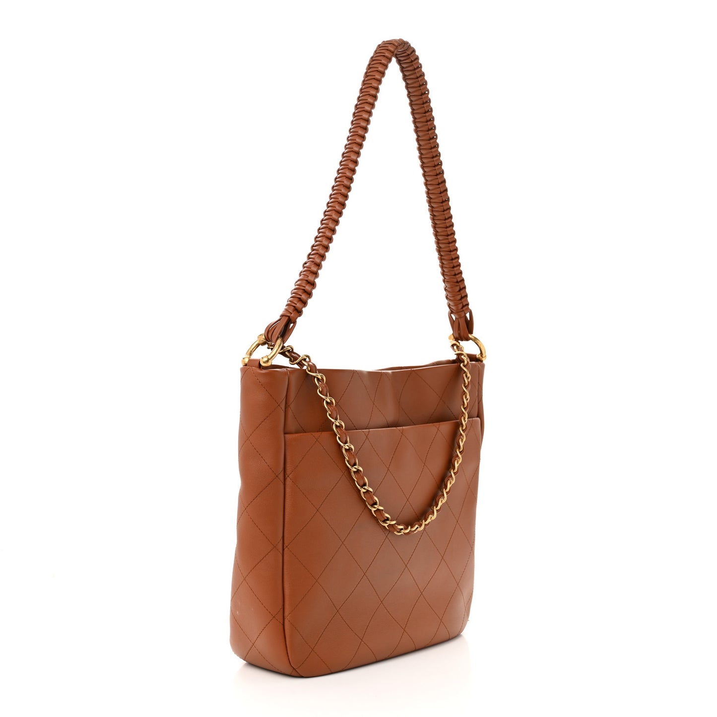 Calfskin Quilted Braided Handle Chain Hobo Brown