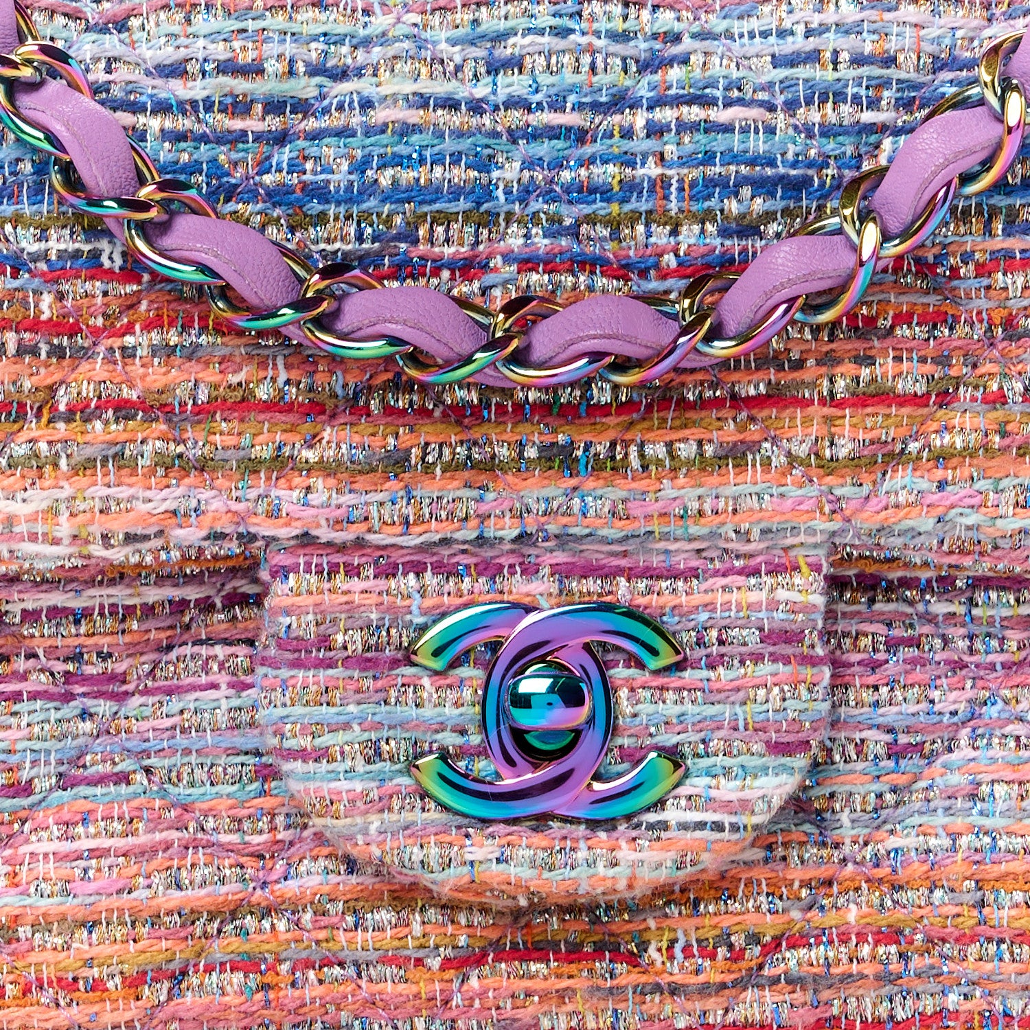 Chanel Tweed Quilted Mini Rectangular Flap Blue Pink Orange 9 of 12