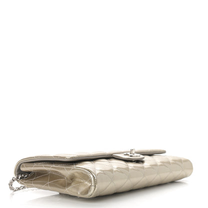 Chanel Striated Patent Quilted Clutch With Chain Flap Beige 4 of 10