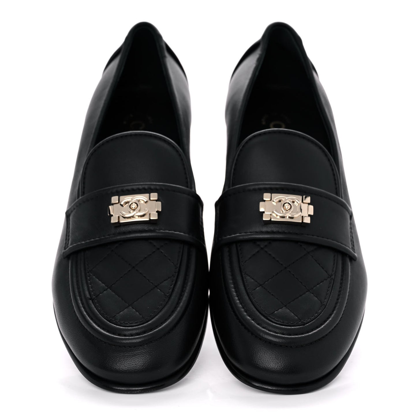 Lambskin Quilted Womens CC Loafers 39.5 Black