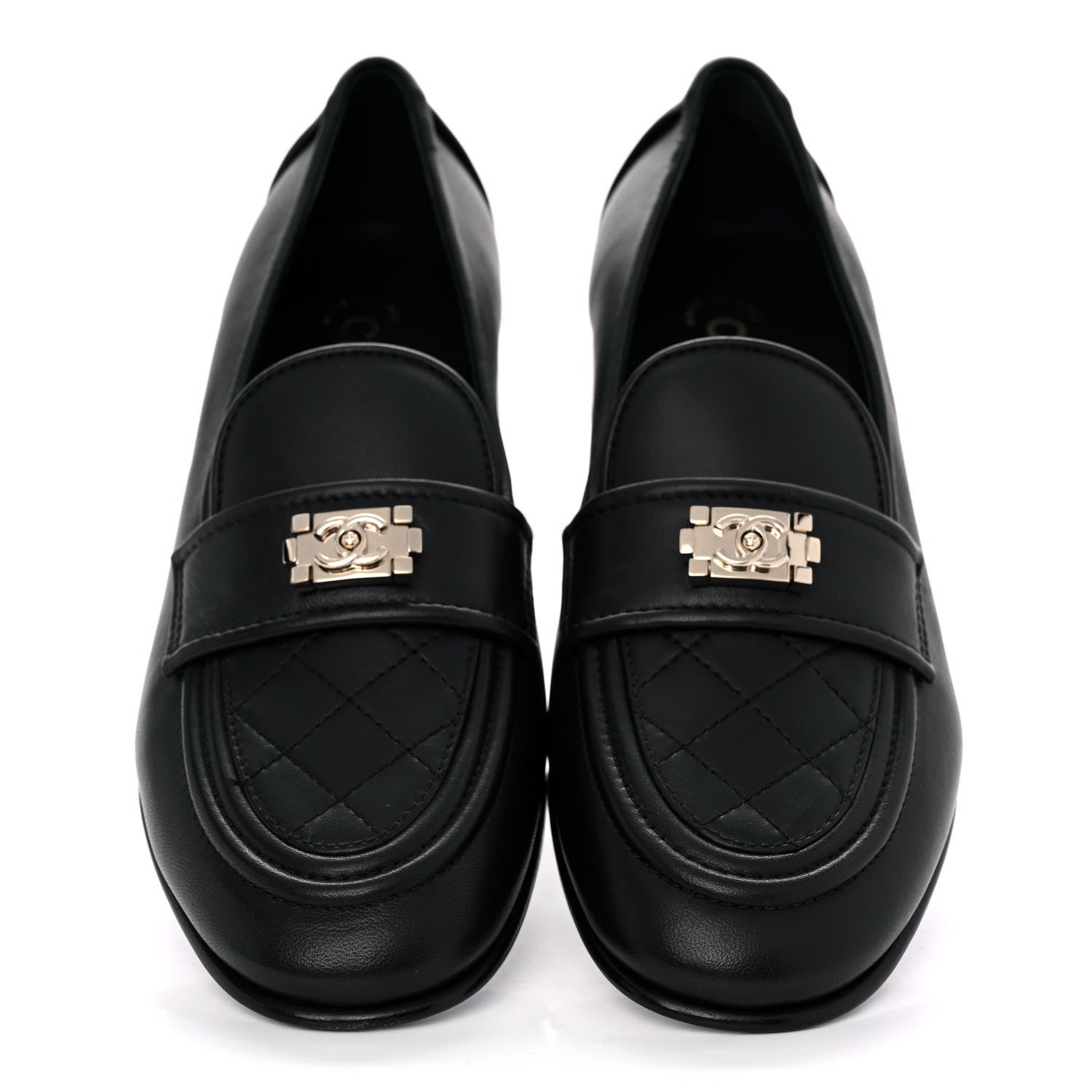 Chanel Lambskin Quilted Womens CC Loafers 39.5 Black 5 of 11