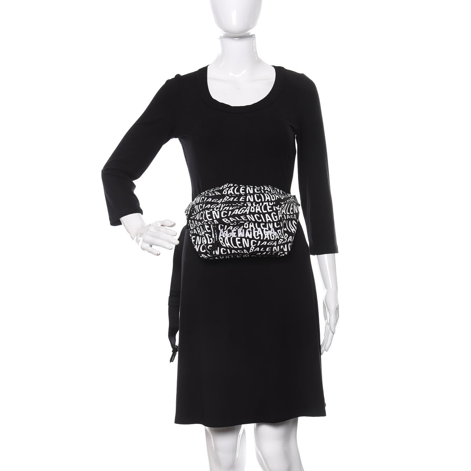 Balenciaga Nylon Wave Logo Print Wheel Beltpack Black White 2 of 10