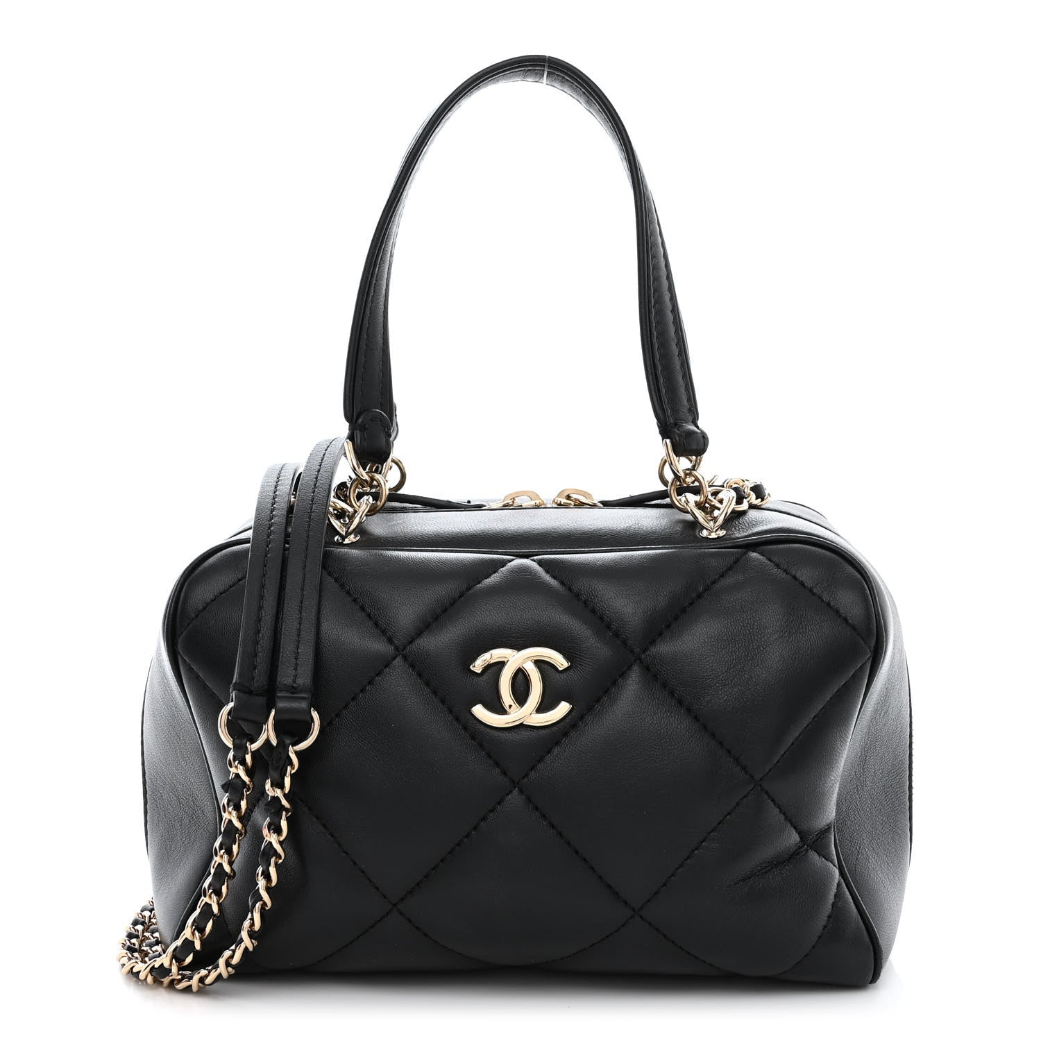 Chanel Lambskin Quilted Easy Carry Bowling Bag Black 1 of 13