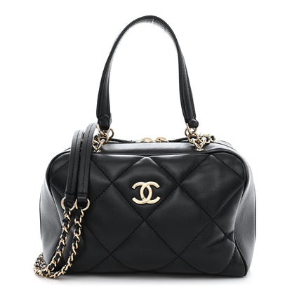 Chanel Lambskin Quilted Easy Carry Bowling Bag Black 1 of 13