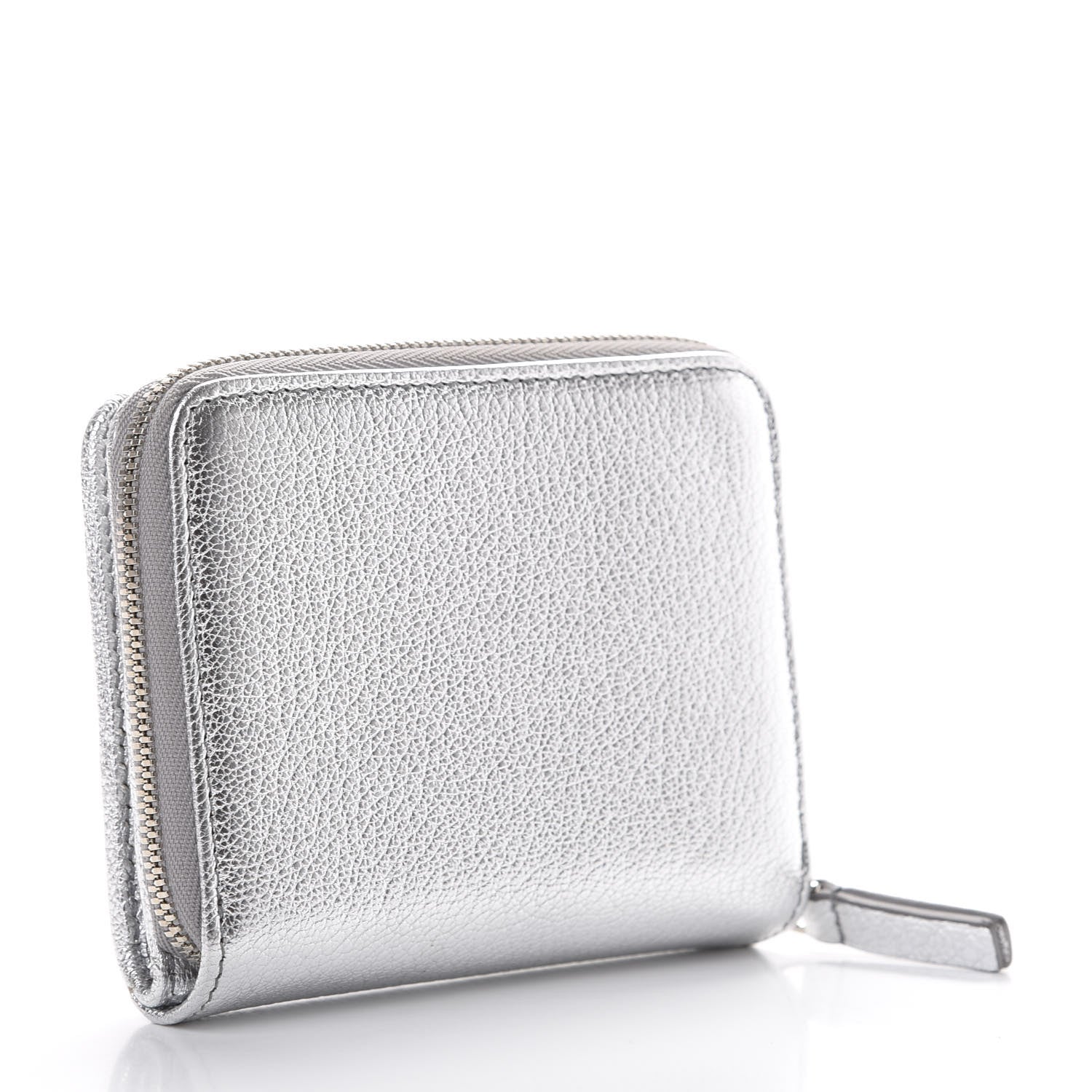 Balenciaga Metallic Goatskin Logo Everyday Multi Zip Wallet Argent Black 2 of 9