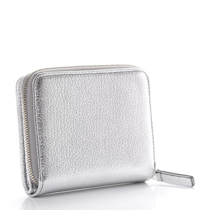 Balenciaga Metallic Goatskin Logo Everyday Multi Zip Wallet Argent Black 2 of 9