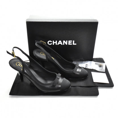 Chanel CC Bow Slingback Pumps 38 Black 5 of 10