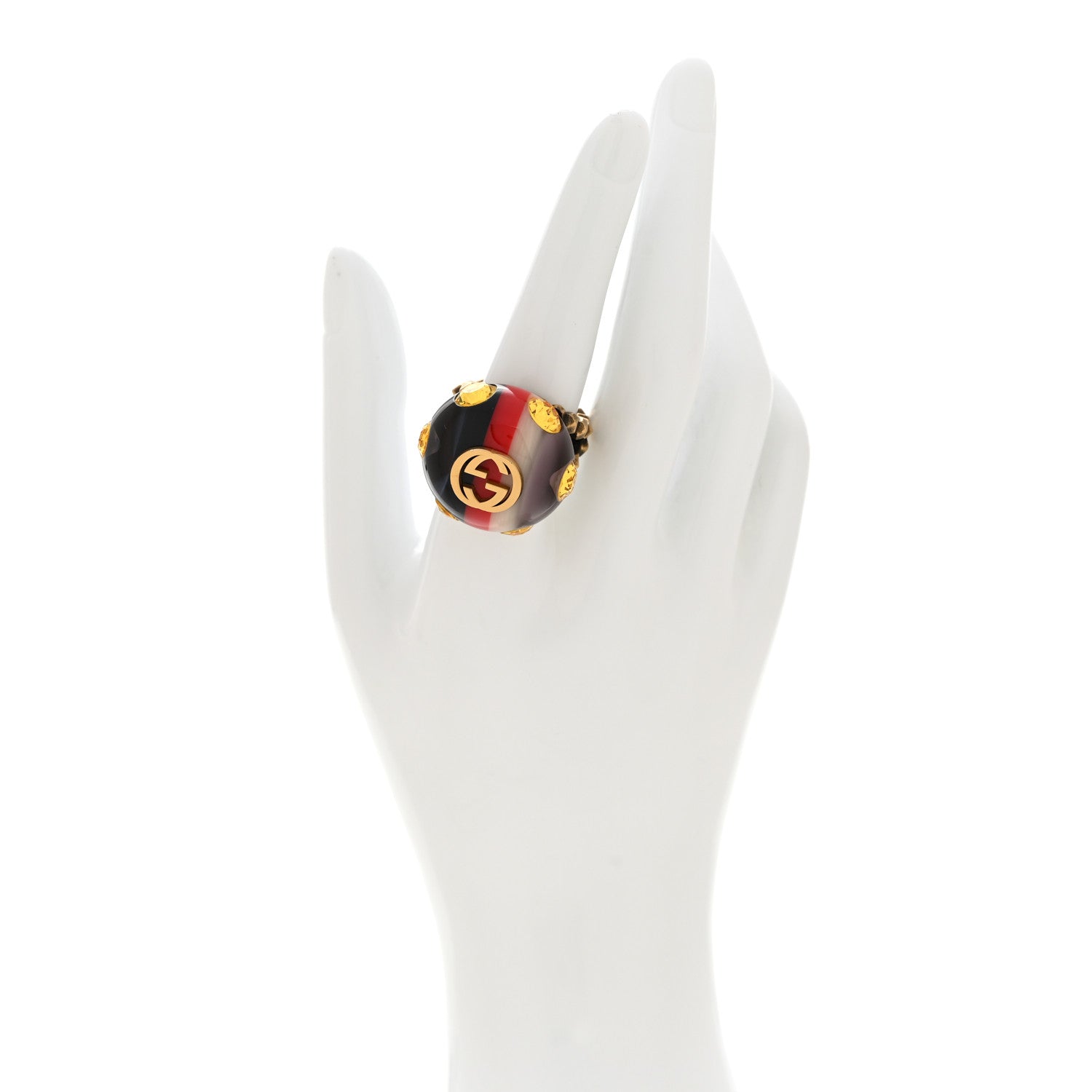 Gucci Crystal Resin Sylvie Vintage Web Ring M White Red Blue 2 of 5