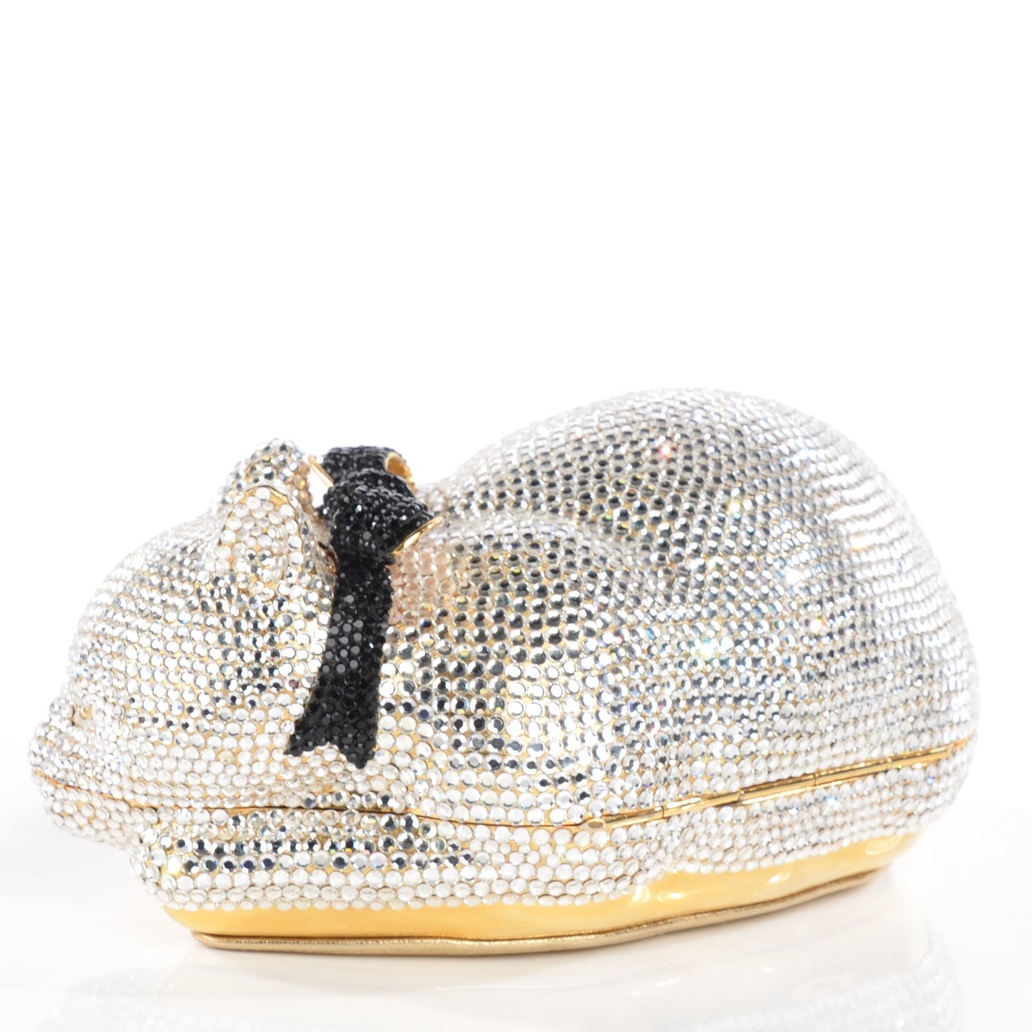 Swarovski Crystal Sleeping Cat Minaudiere Clutch Silver