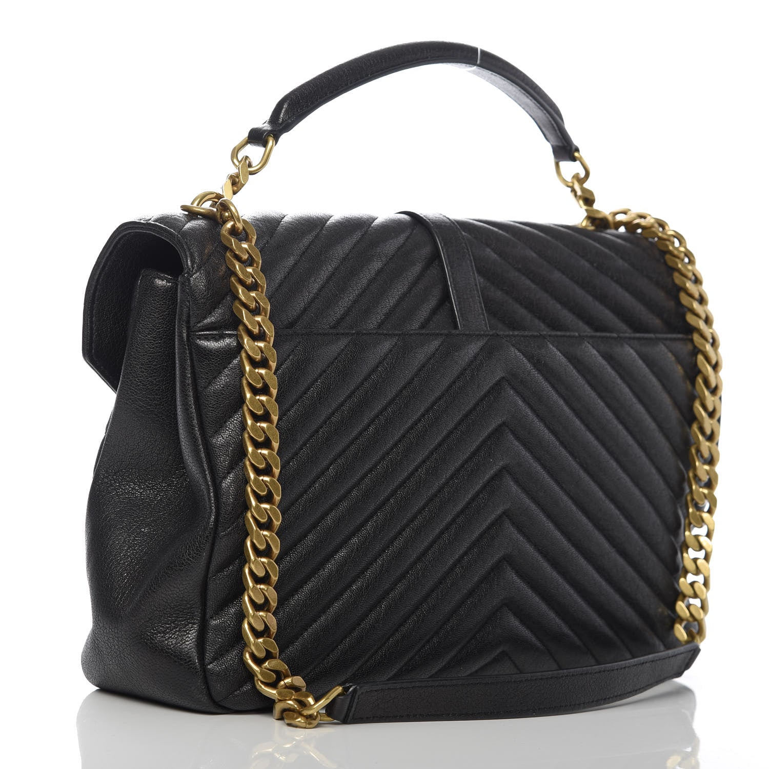 Saint Laurent Sheepskin Matelasse Chevron Monogram Large College Satchel Black 3 of 13