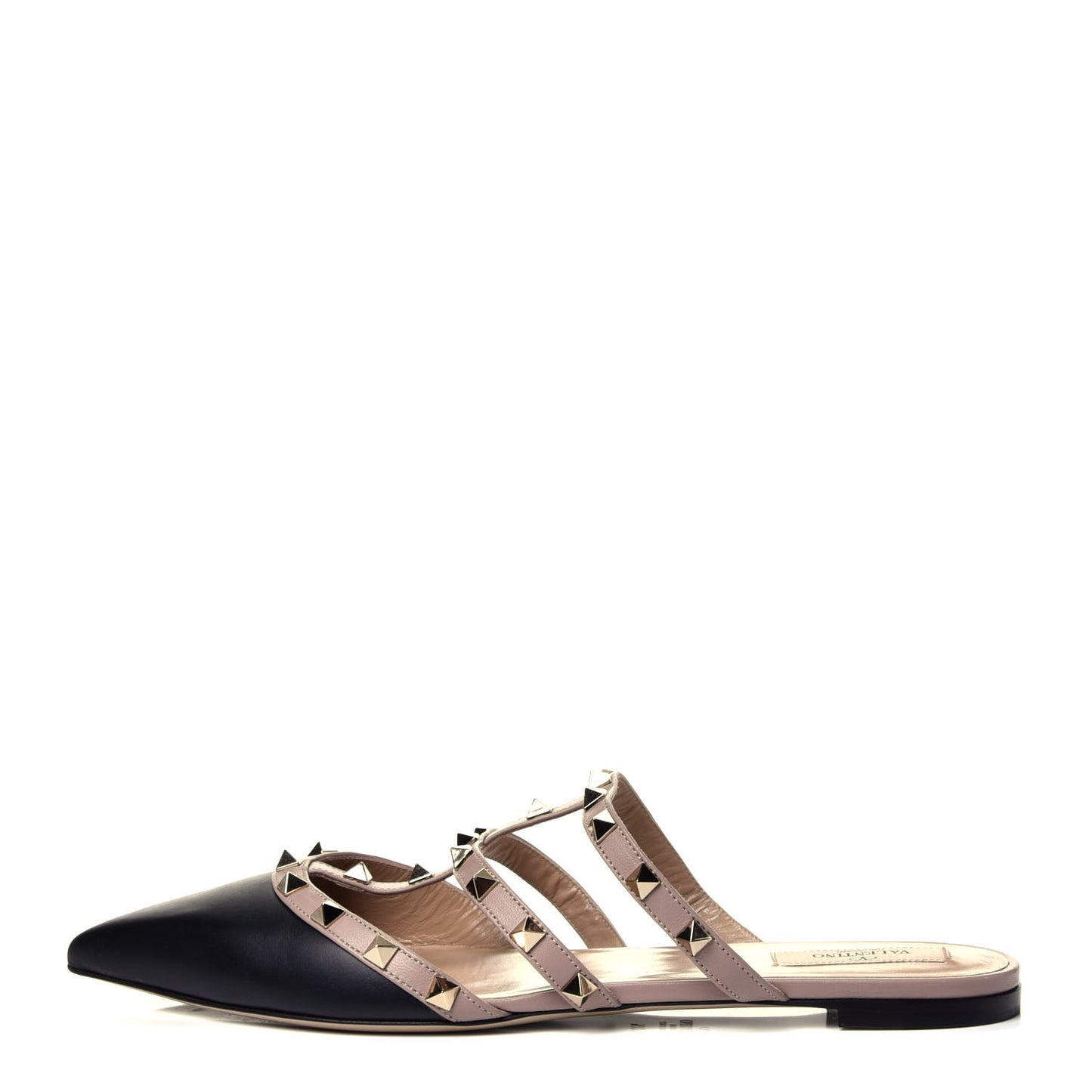 Nappa Rockstud Flat Cage Mules 40.5 Black Poudre