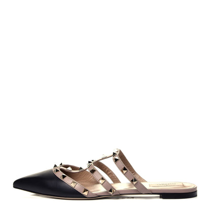 Valentino Garavani Nappa Rockstud Flat Cage Mules 40.5 Black Poudre 1 of 10