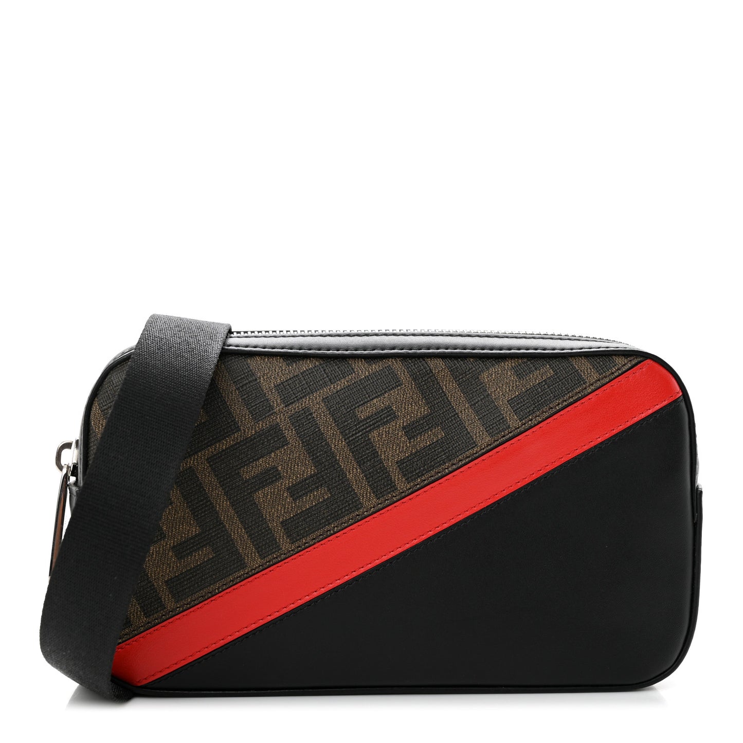 Glazed Fabric Vitello Liberty FF 1974 Diagonal Small Camera Case Tobacco Rosso Black