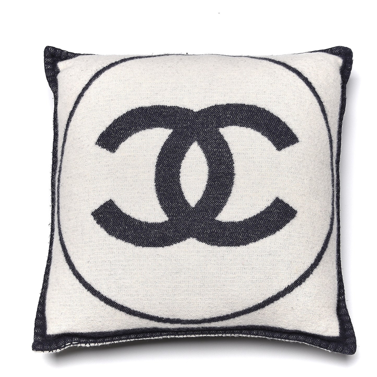 Merino Wool Cashmere CC Pillow White Navy Blue