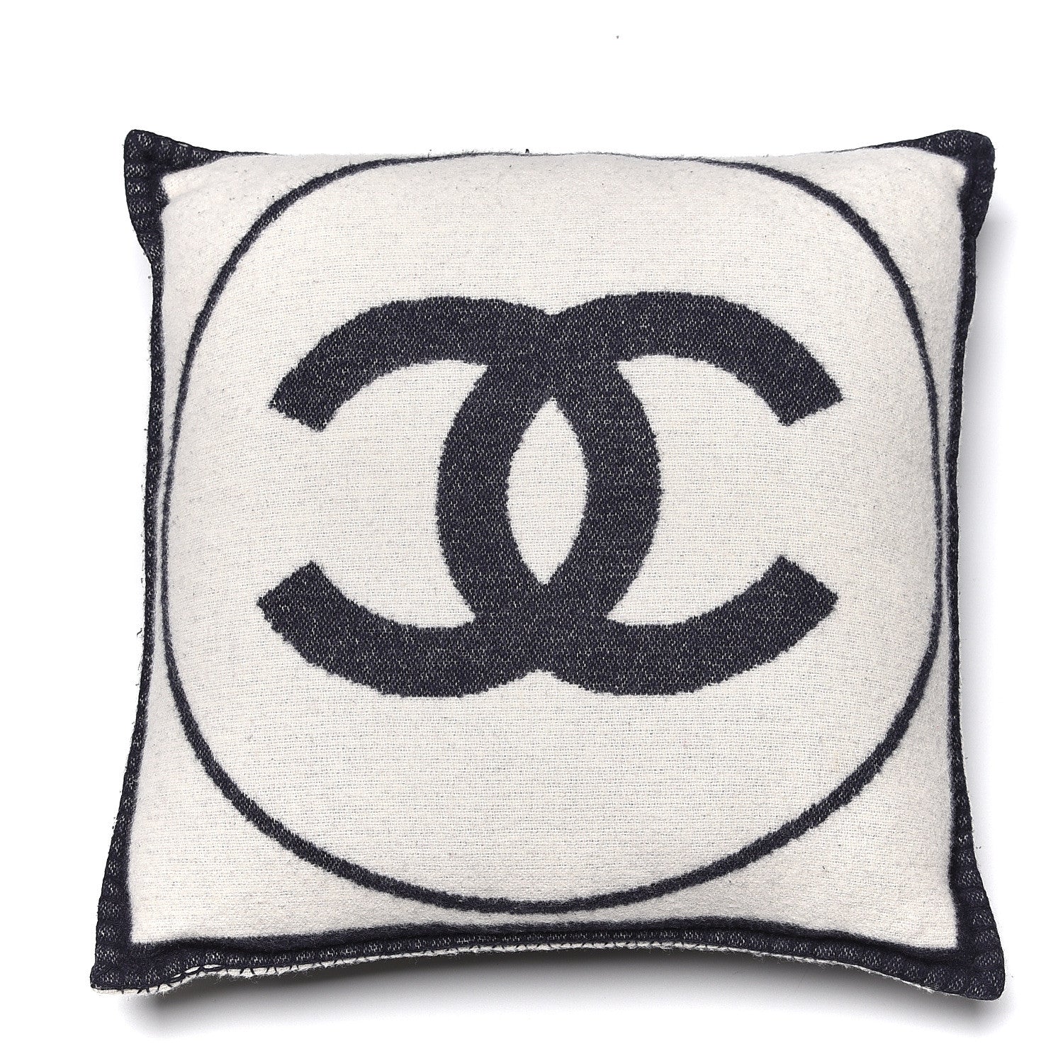 Chanel Merino Wool Cashmere CC Pillow White Navy Blue 3 of 6