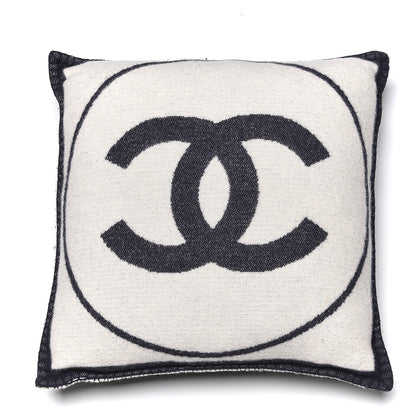 Chanel Merino Wool Cashmere CC Pillow White Navy Blue 3 of 6