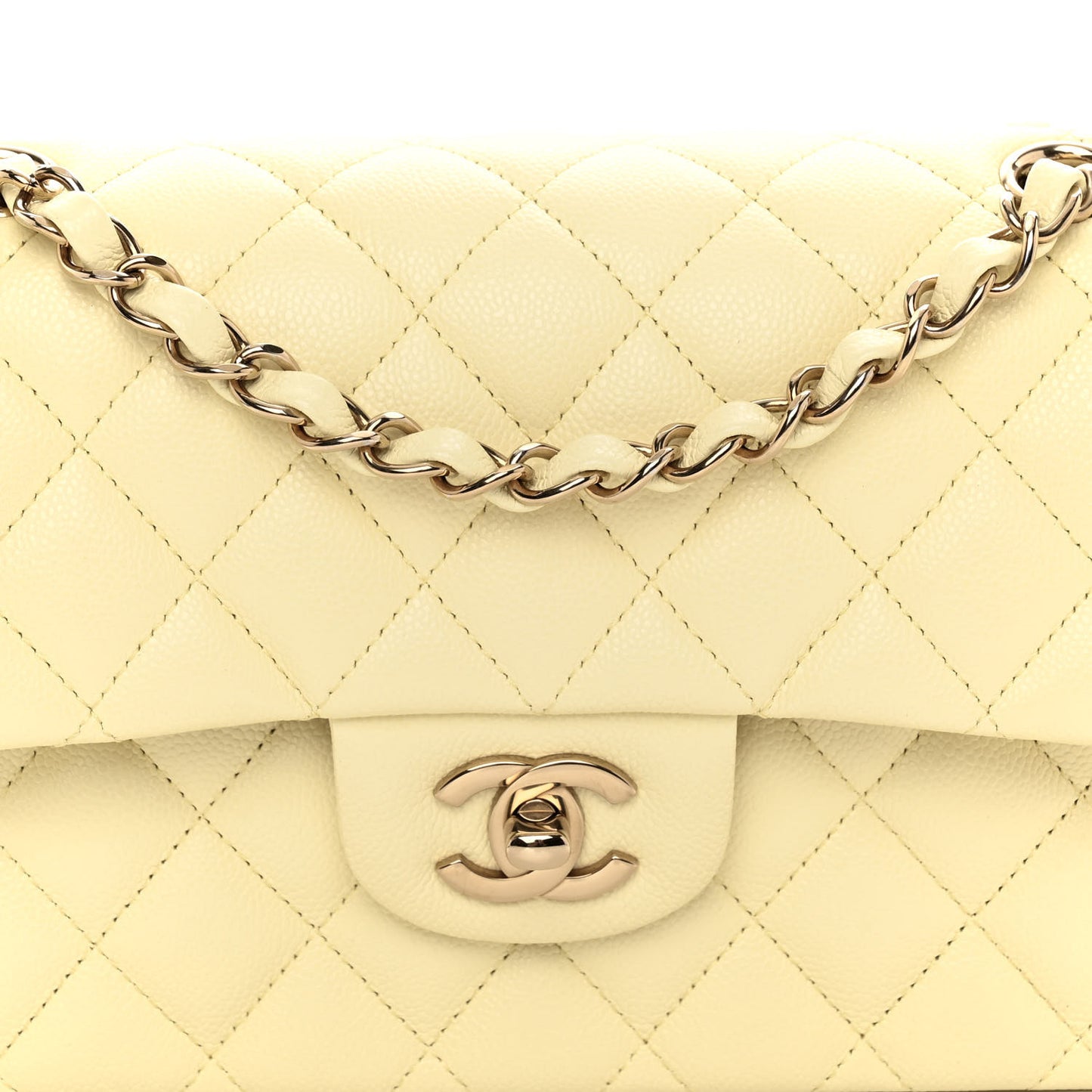 Caviar Quilted Small Double Flap Light Yellow