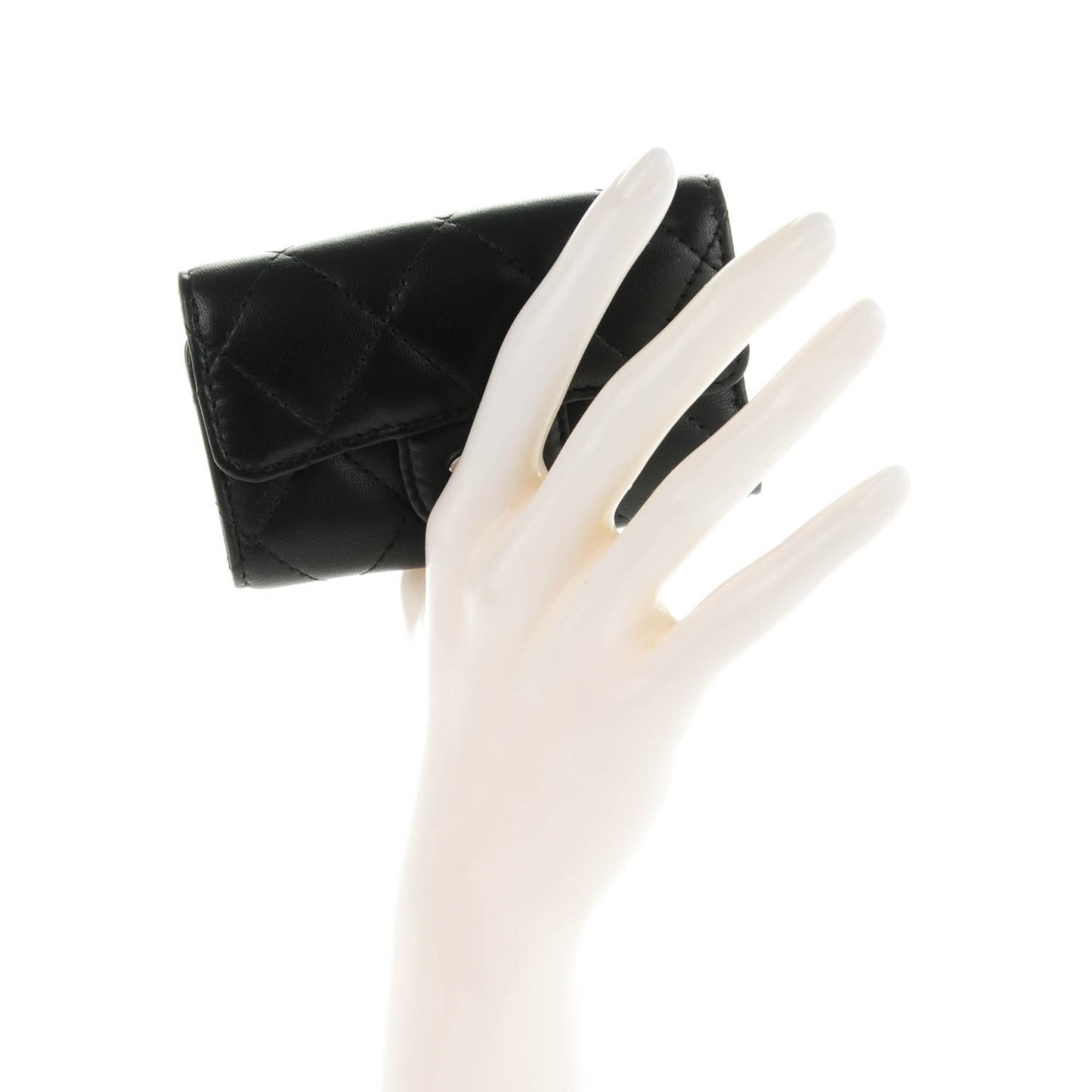 Lambskin Quilted 6 Key Holder Black