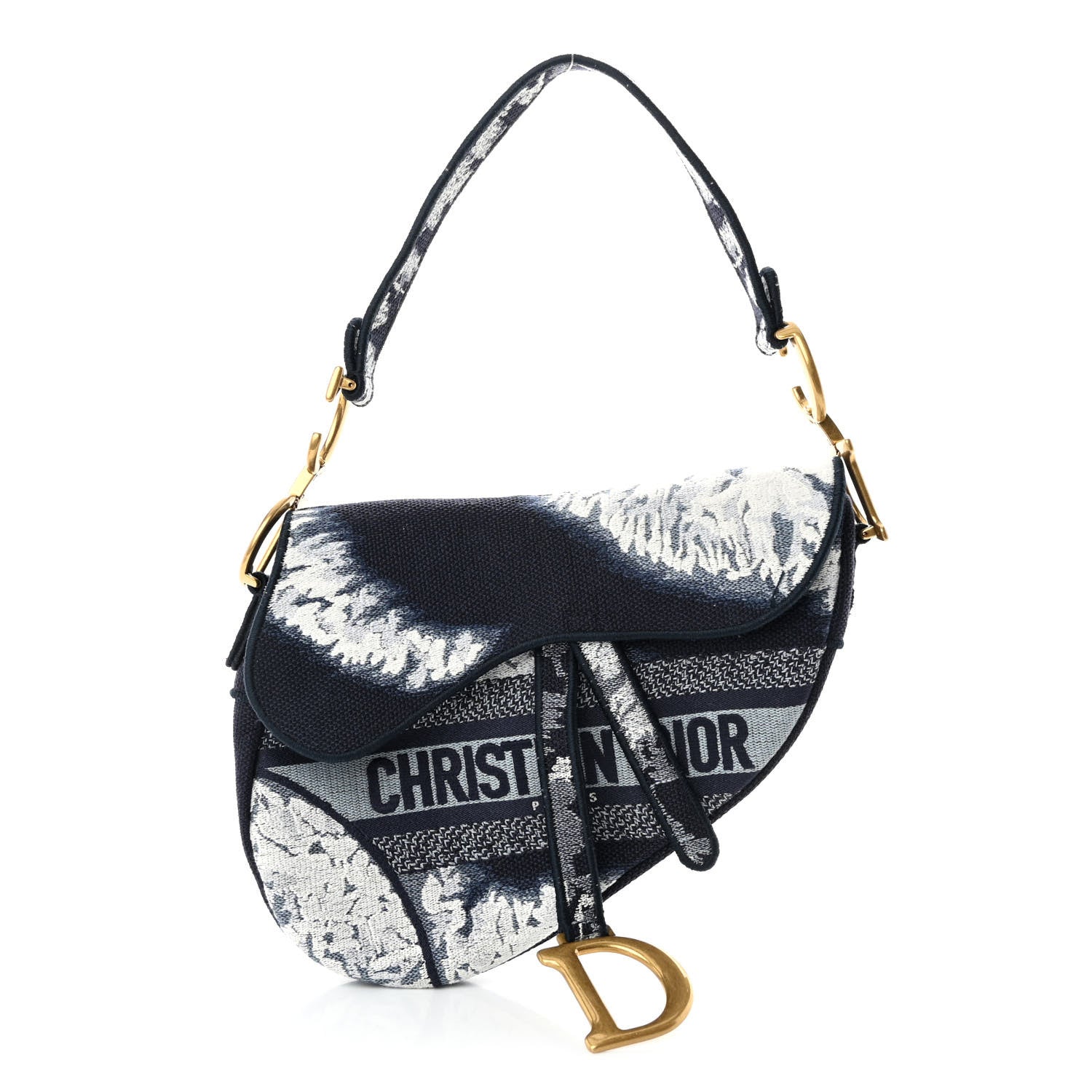 Christian Dior Canvas Embroidered Tie Dye Saddle Bag Blue Multicolor 1 of 10