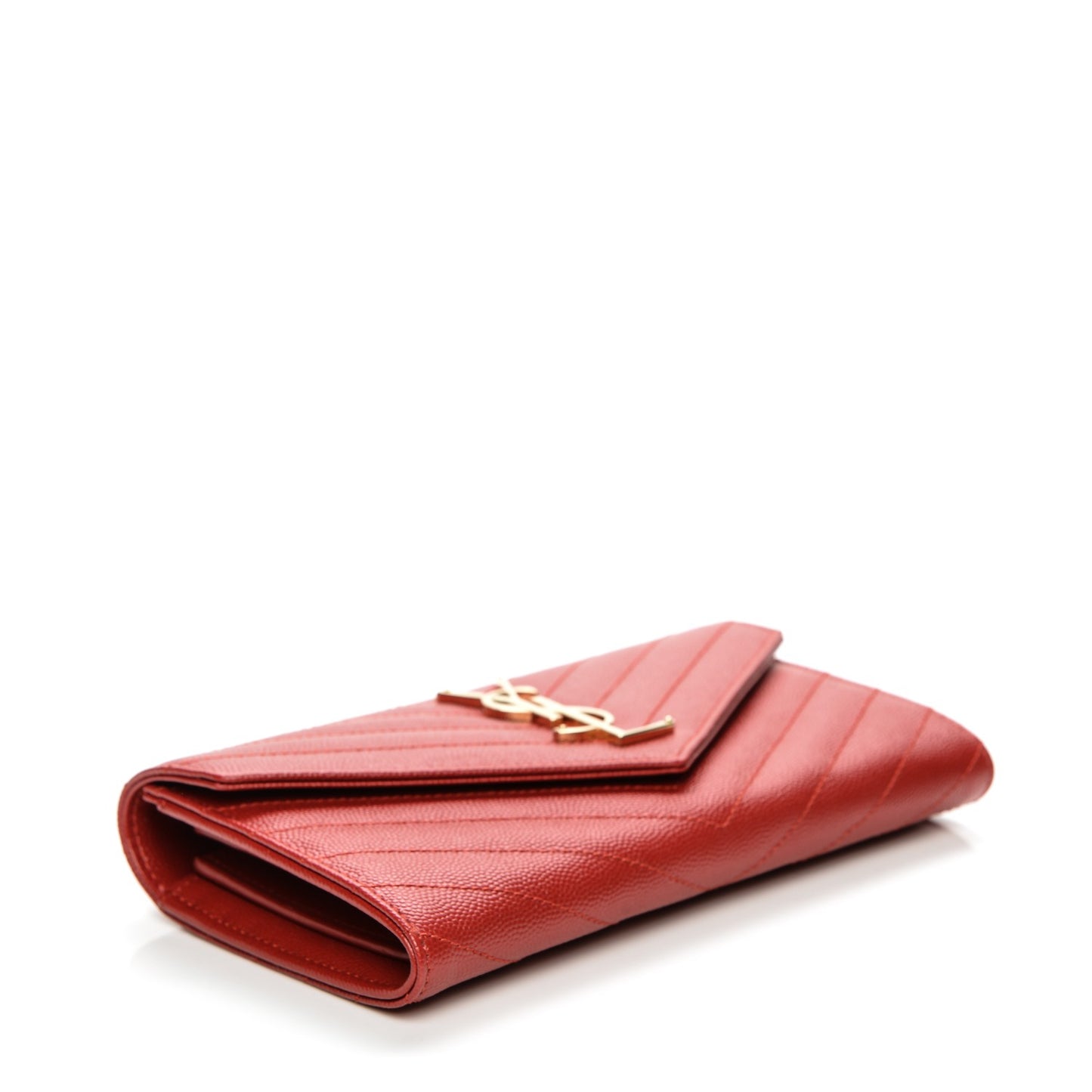 Grain De Poudre Matelasse Chevron Monogram Wallet Red