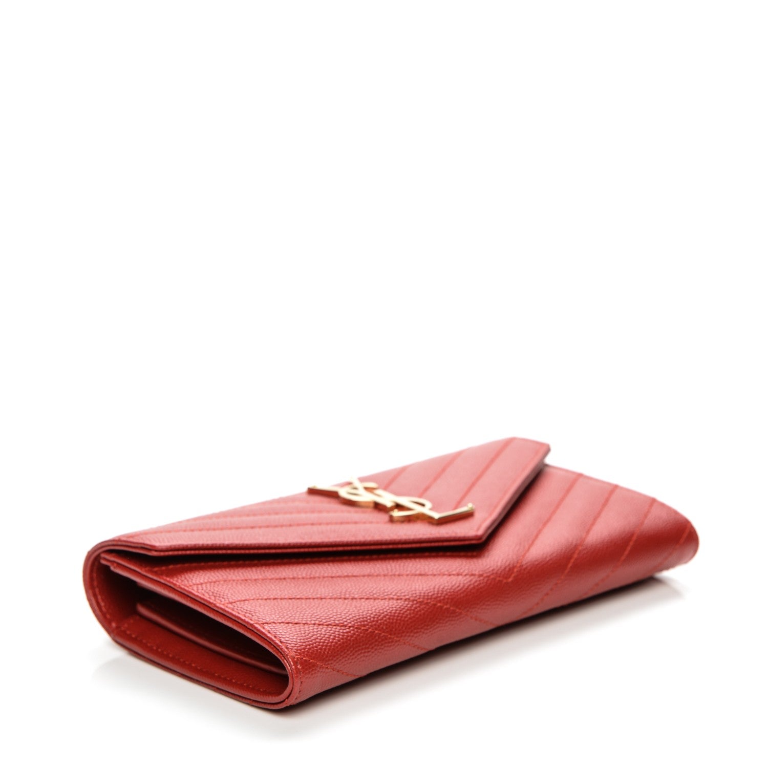 Saint Laurent Grain De Poudre Matelasse Chevron Monogram Wallet Red 4 of 7