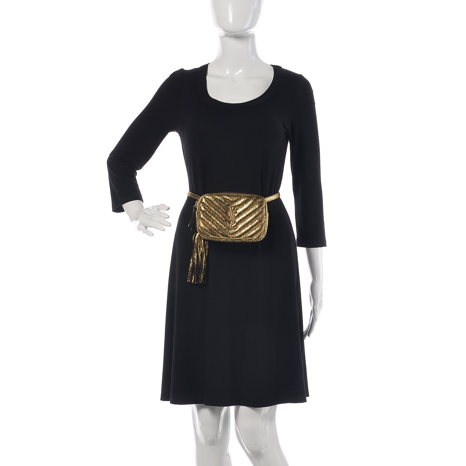 Saint Laurent Crinkled Metallic Calfskin Matelasse Monogram Lou Belt Bag Gold 2 of 9