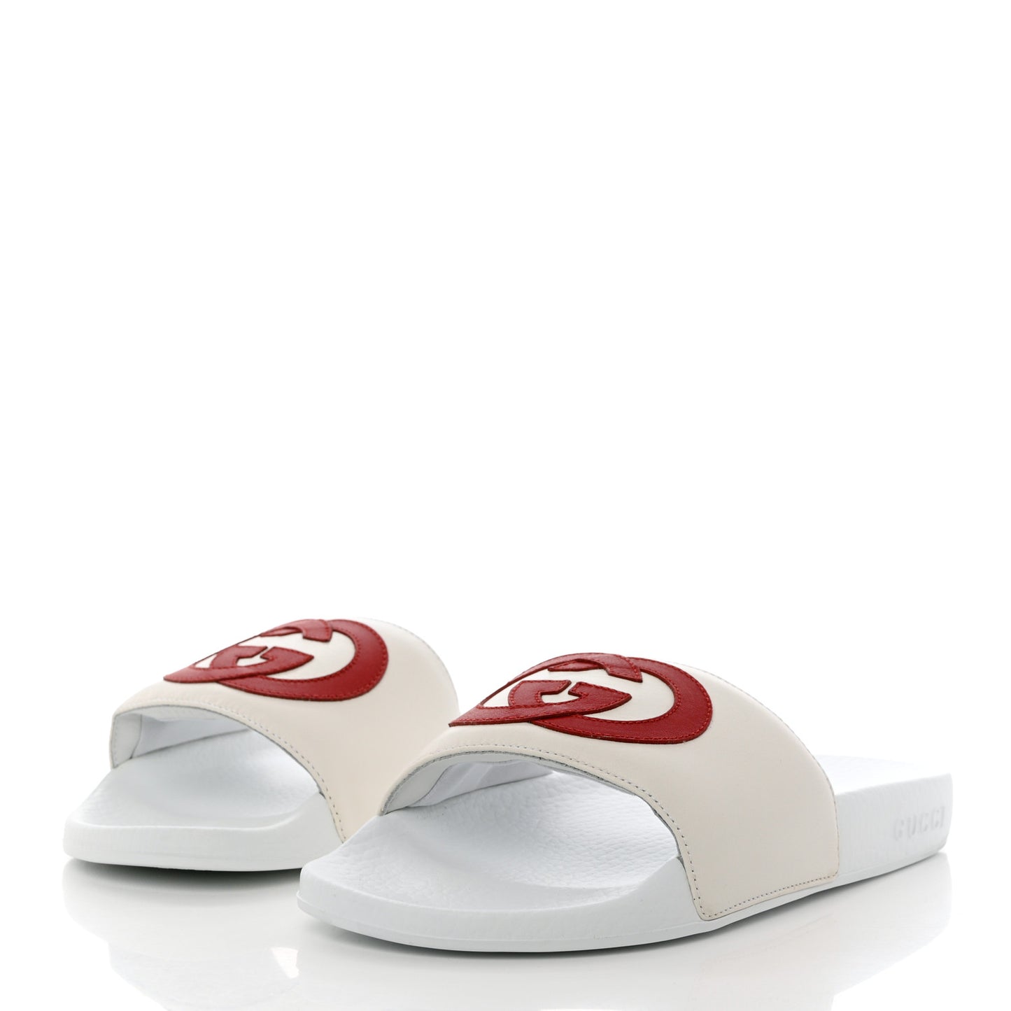 Nappa Miro Soft Calfskin Womens Interlocking G Slide Sandals 38 Great White Hibiscus Red
