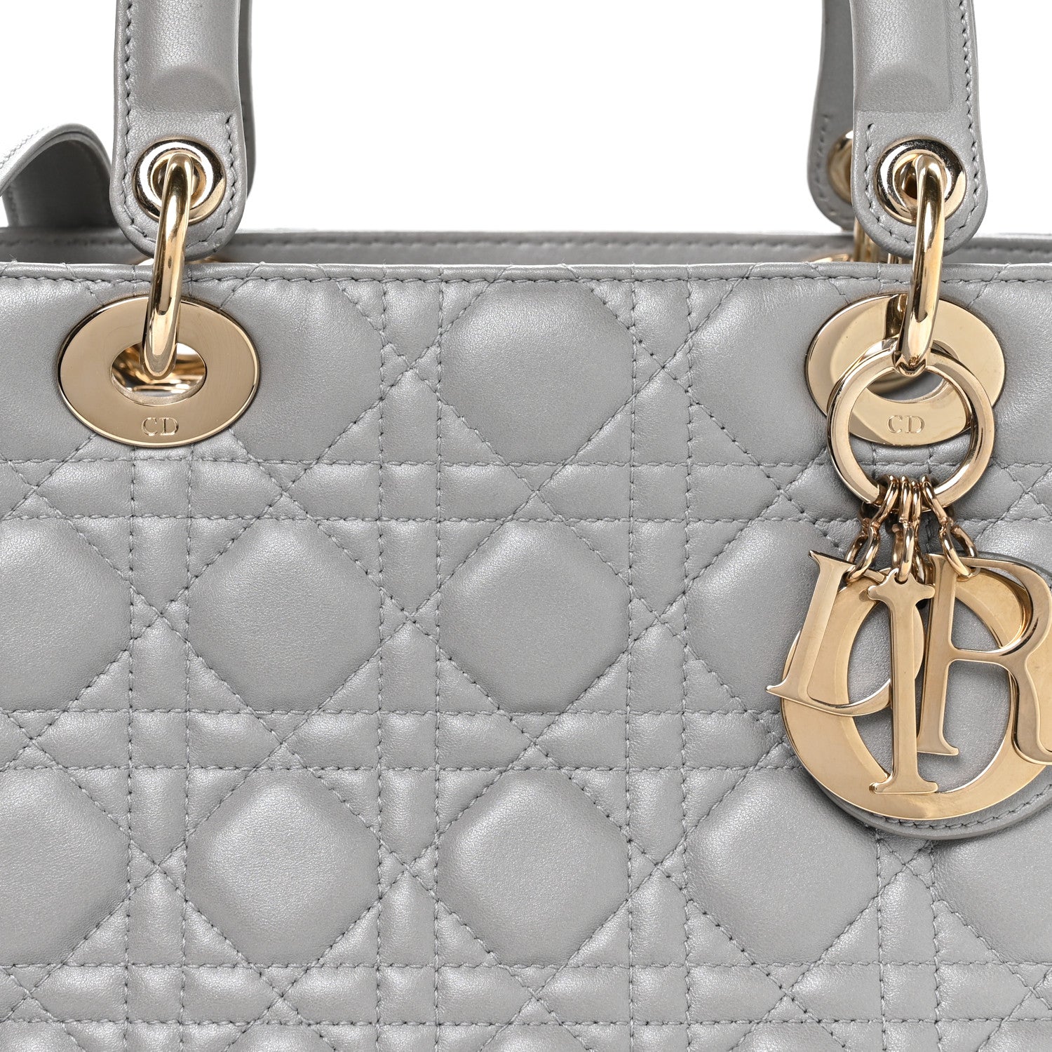 Christian Dior Pearly Lambskin Cannage Medium Lady Dior Grey 8 of 10