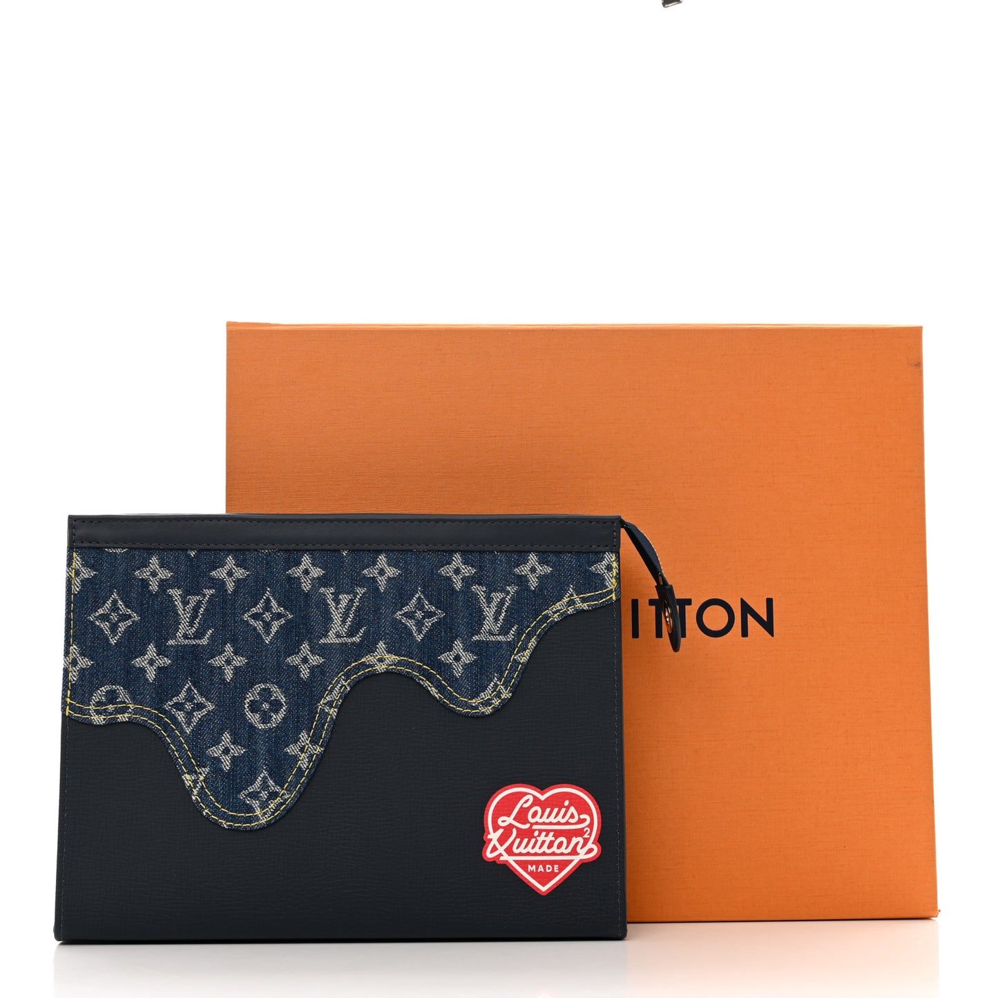 X NIGO Taurillon Monogram Denim Drip Pochette Voyage MM Blue