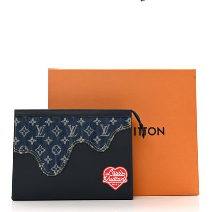 Louis Vuitton X NIGO Taurillon Monogram Denim Drip Pochette Voyage MM Blue 7 of 7