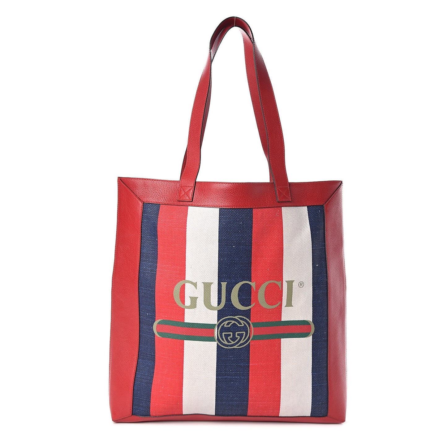 Canvas Calfskin Sylvie Stripe Logo Mens Tote Red White Blue
