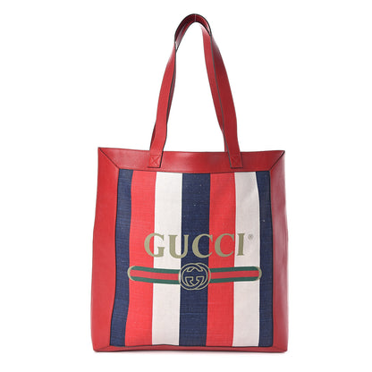 Gucci Canvas Calfskin Sylvie Stripe Logo Mens Tote Red White Blue 1 of 8