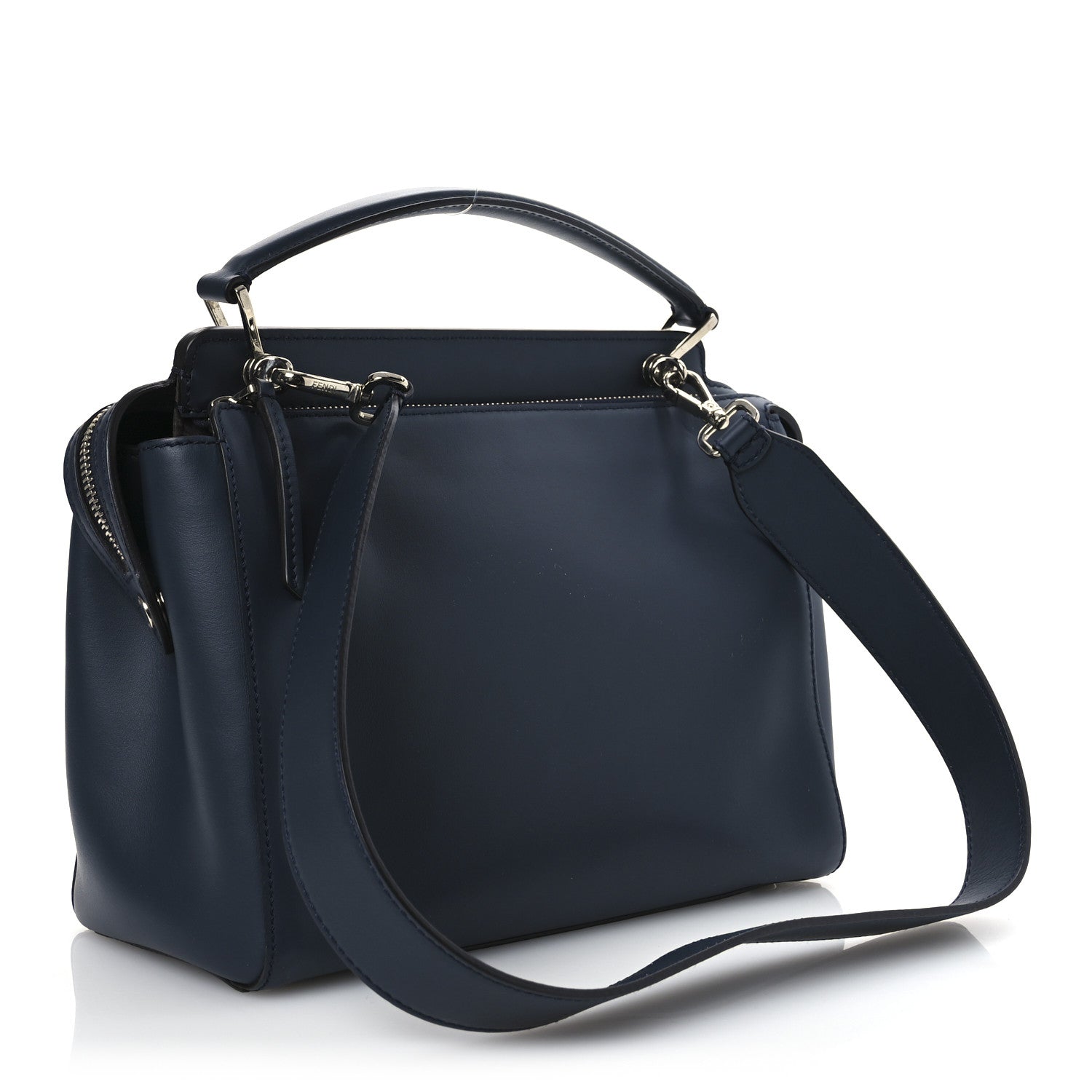 Fendi Vitello Baltico Dolce DotCom Satchel Navy Yellow 4 of 13