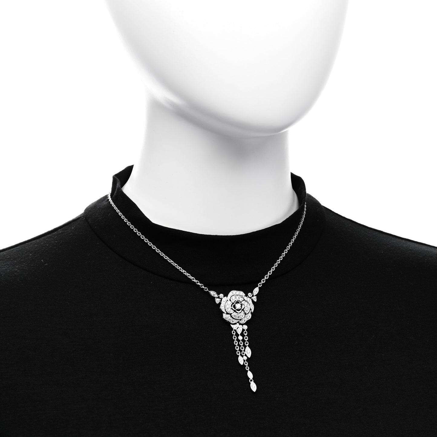 18K White Gold Diamond Bouton de Camelia Transformable Pendant Necklace
